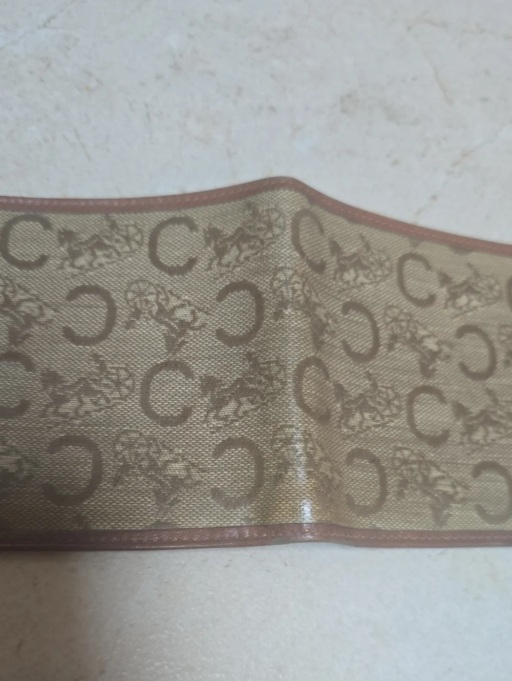 Celine Macadam monogram PVC canvas Bifold Wallet Featuring Brown Leather Trim
